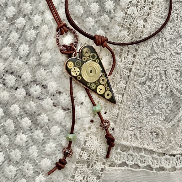 ARTISAN Necklace - “Heart Strings” Leather Slide with Pendant - Picture 3 of 11